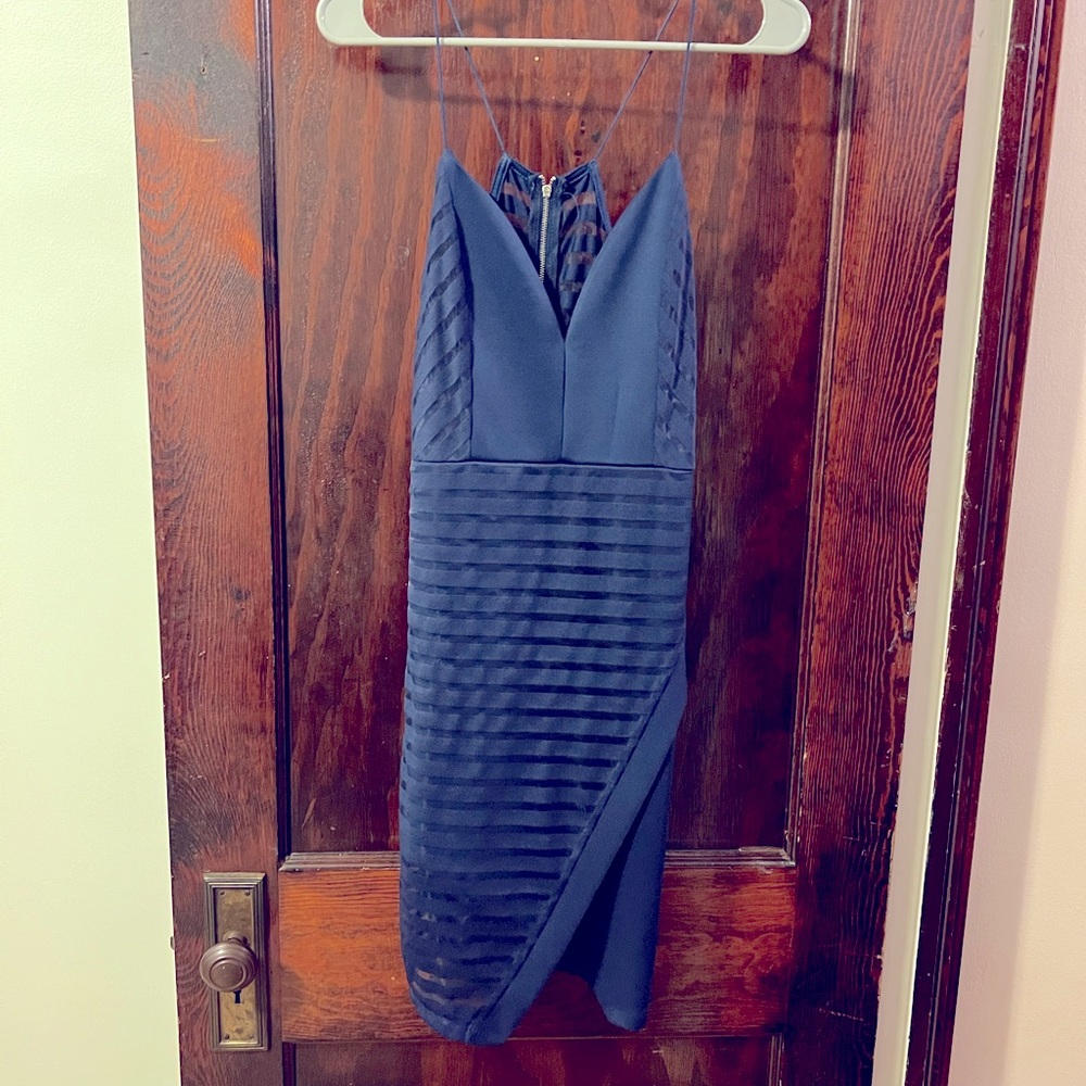 Cocktail dress- Charlotte Russe, sheer in back, navy blue, size M